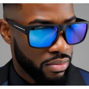 Square Frame Sunglasses Men Polarized Driving Sun Glasses Black Blue Lens Lentes